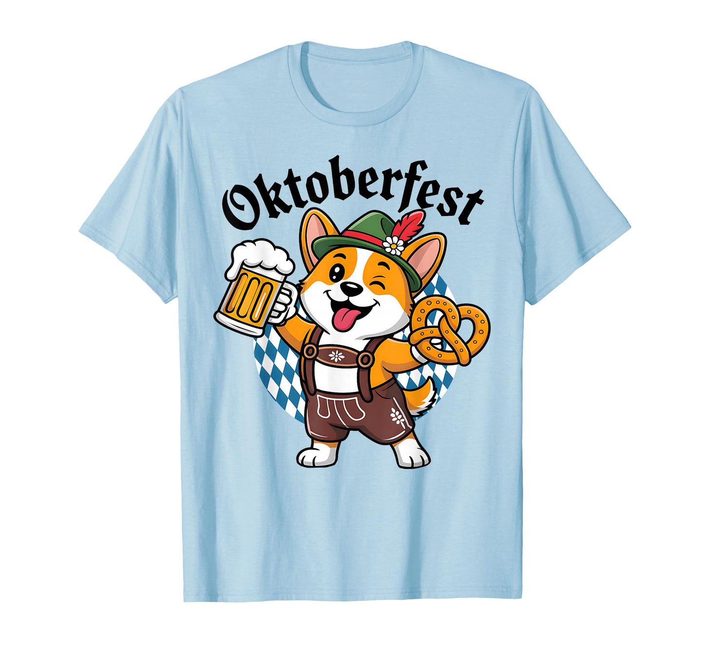 Oktoberfest Corgi Lederhosen Beer Pretzel Design Cute Dog T-Shirt