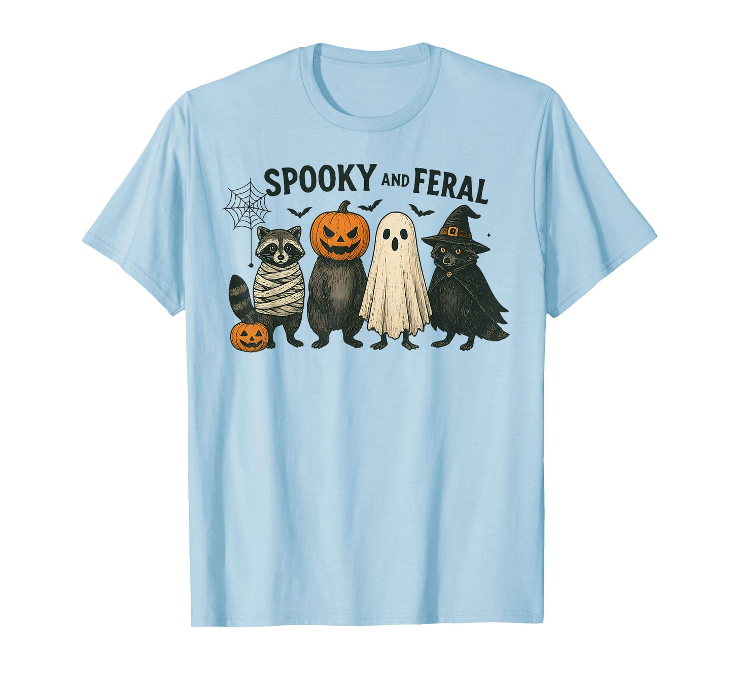 Spooky and Feral Halloween Witch Raccon Ghost Mummy Costume T-Shirt