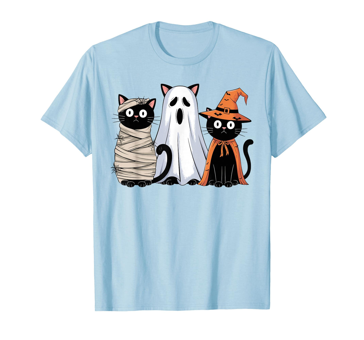Retro Spooky Halloween Three Black Cats Mummy Ghost Witch T-Shirt
