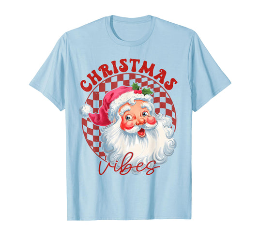 Red Santa Christmas Vibes Vintage Pink Santa Claus Face Gift T-Shirt