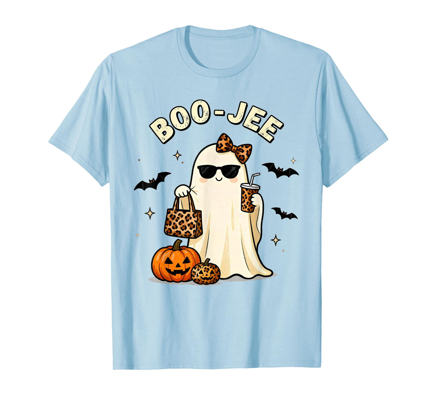 Coquette Leopard Ghost Coffee Boo-JEE Halloween Boujee Ghost T-Shirt
