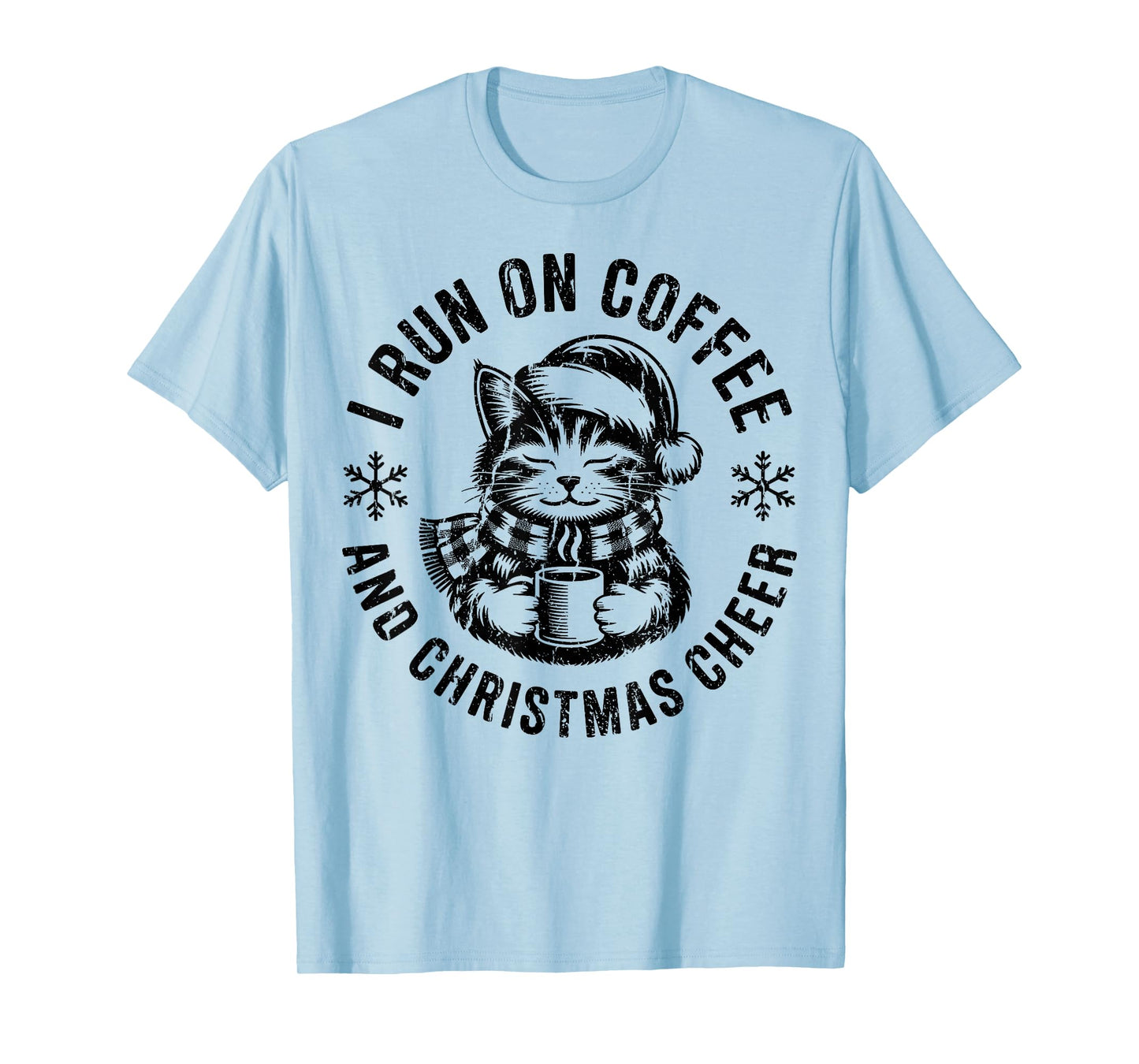 I Run on Coffee and Christmas Cheer Cat Holiday T-Shirt