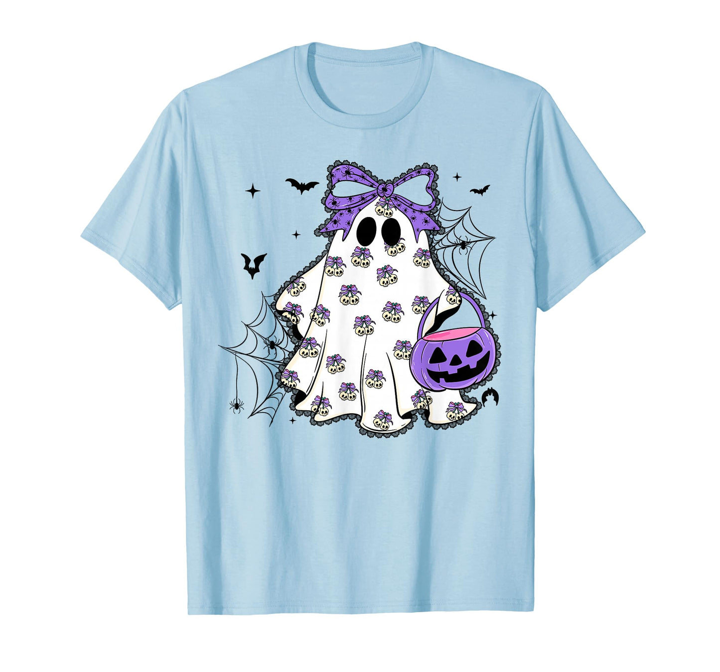 Lace Ghost Pumpkin Coquette Purple Bow Halloween Women Girls T-Shirt