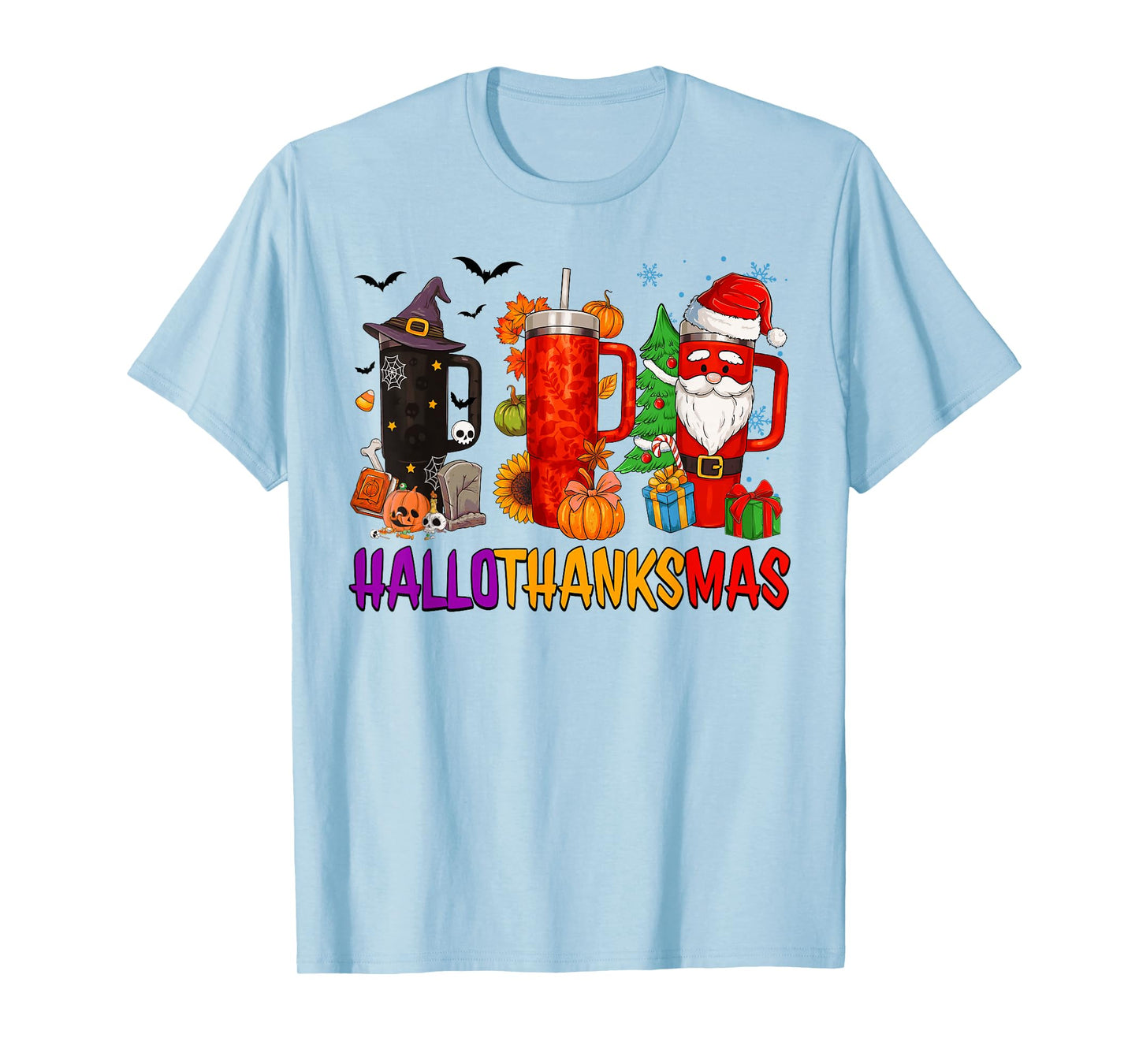 Happy Hallothanksmas Funny Halloween Thanksgiving Christmas T-Shirt