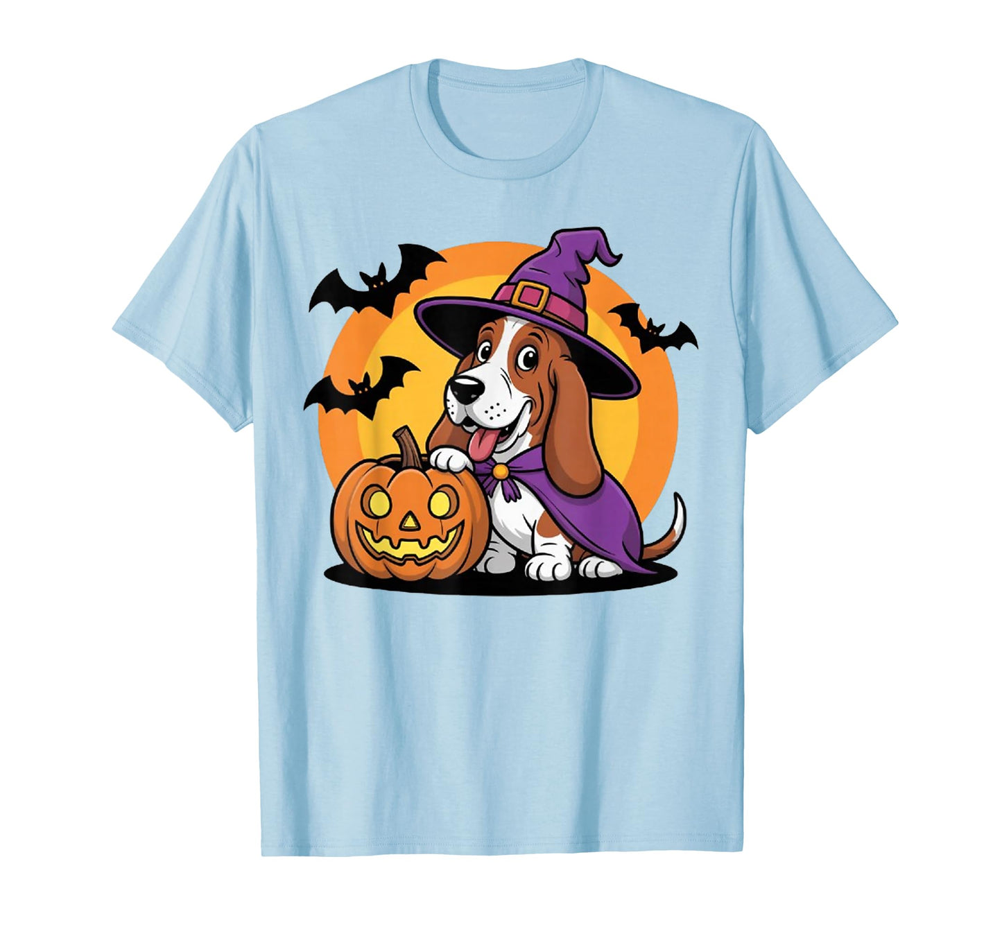 Pumpkin Bat Witch Spooky Dog, Cute Basset Hound Halloween T-Shirt