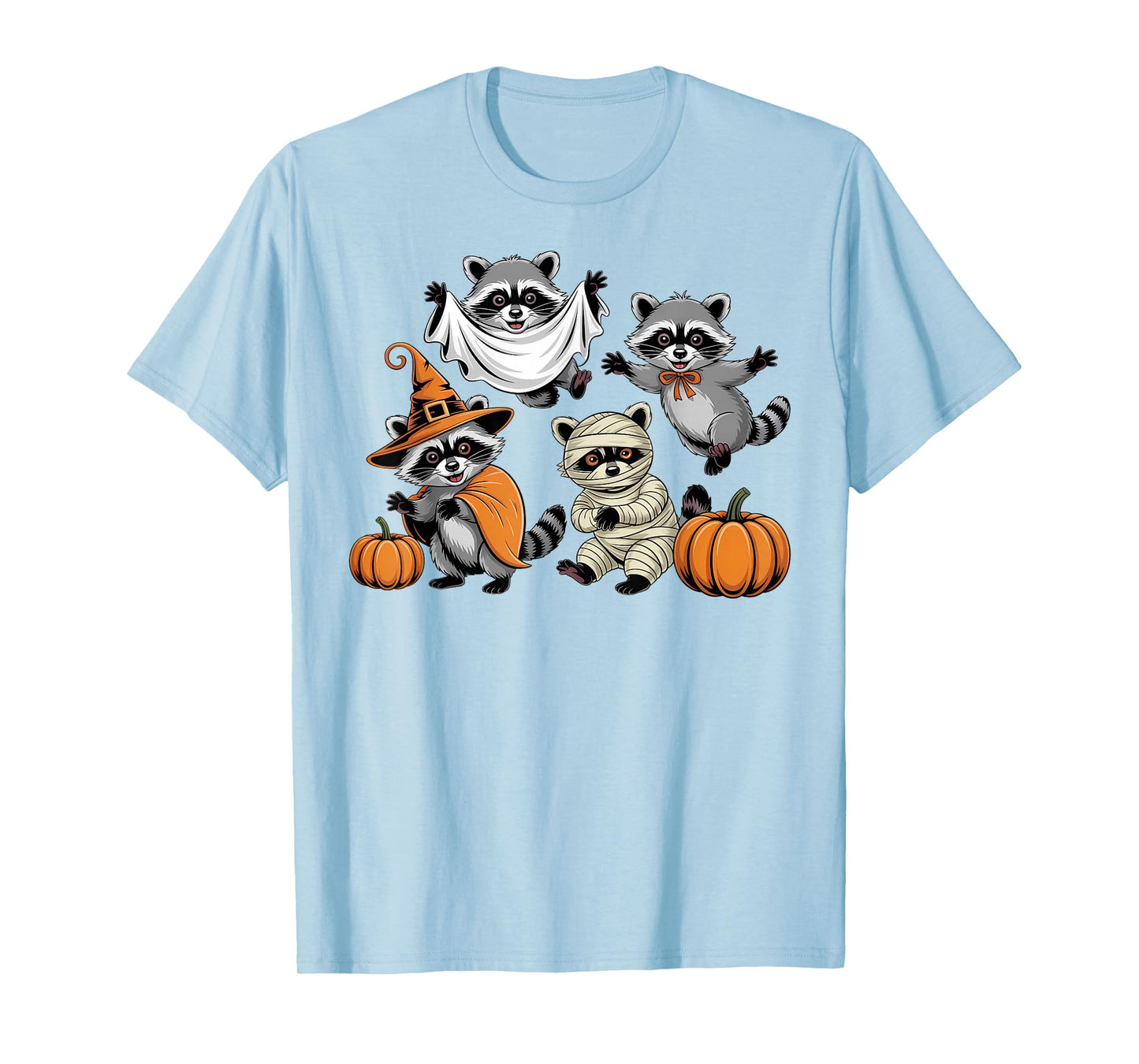 Spooky and Feral Halloween Witch Raccon Ghost Mummy Costume T-Shirt