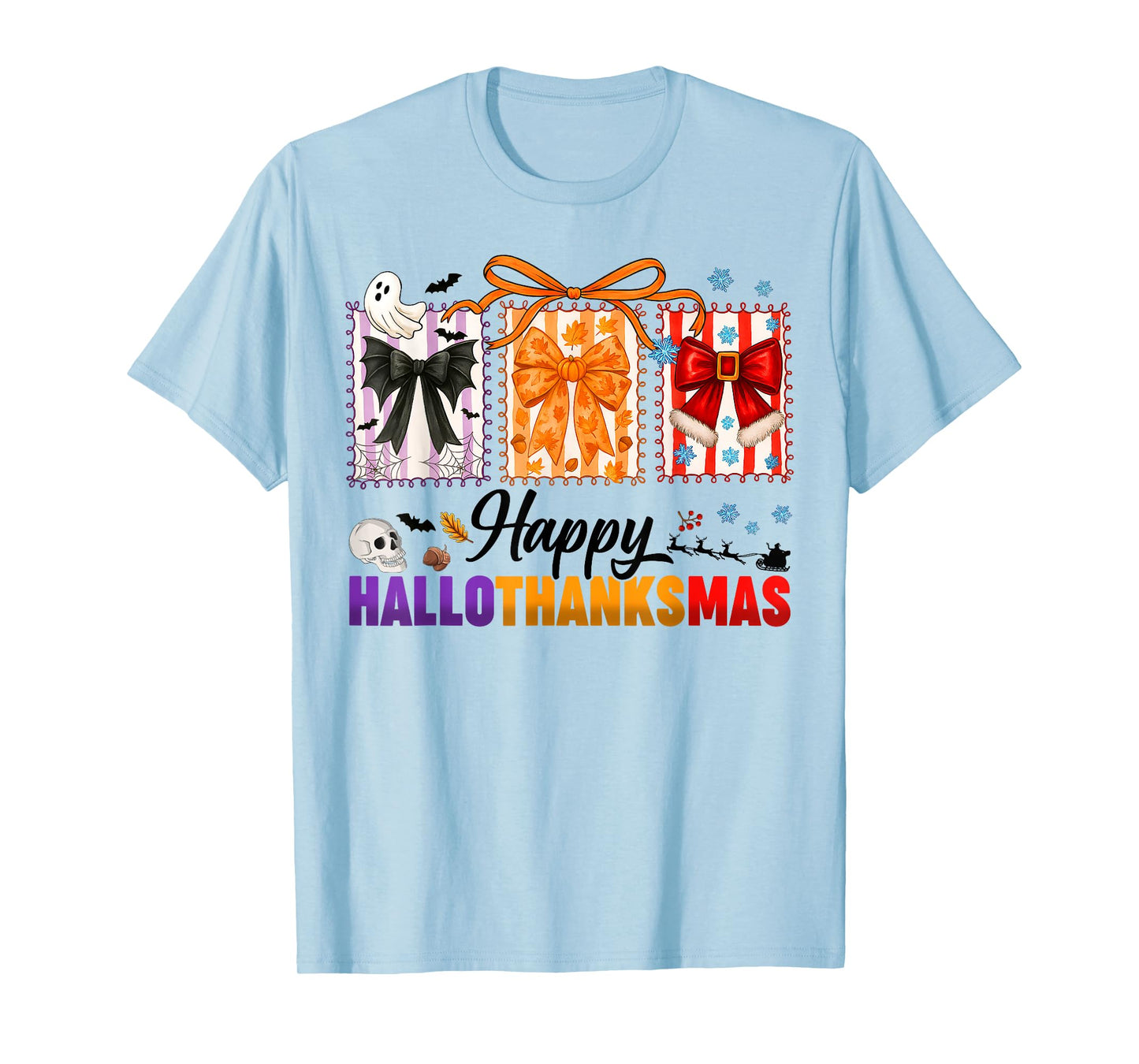Happy Hallothanksmas Coquette Bows Halloween Thanksgiving T-Shirt
