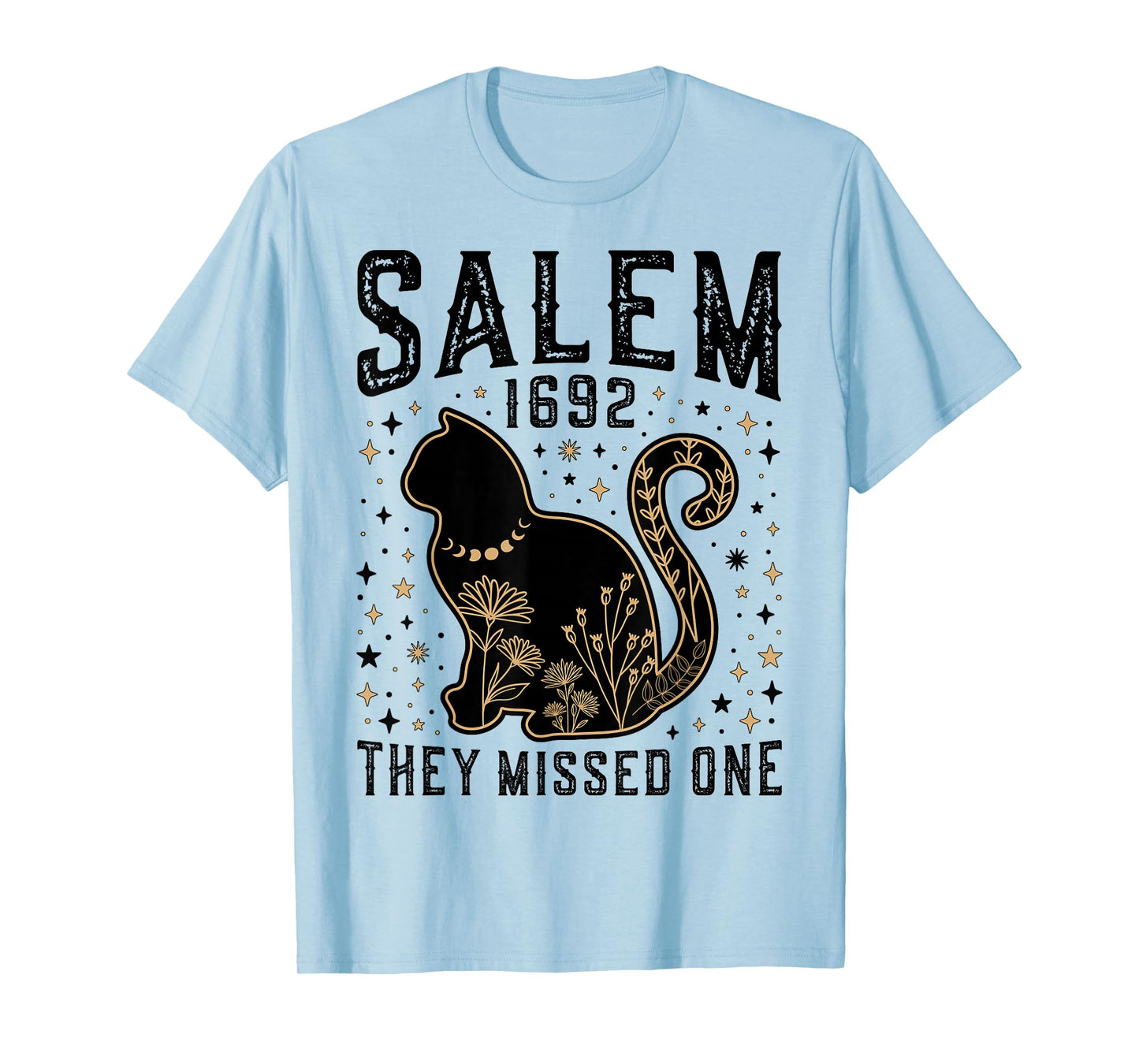 Salem 1692 They Missed One Witch Trial Black Cat Moon Witchy T-Shirt