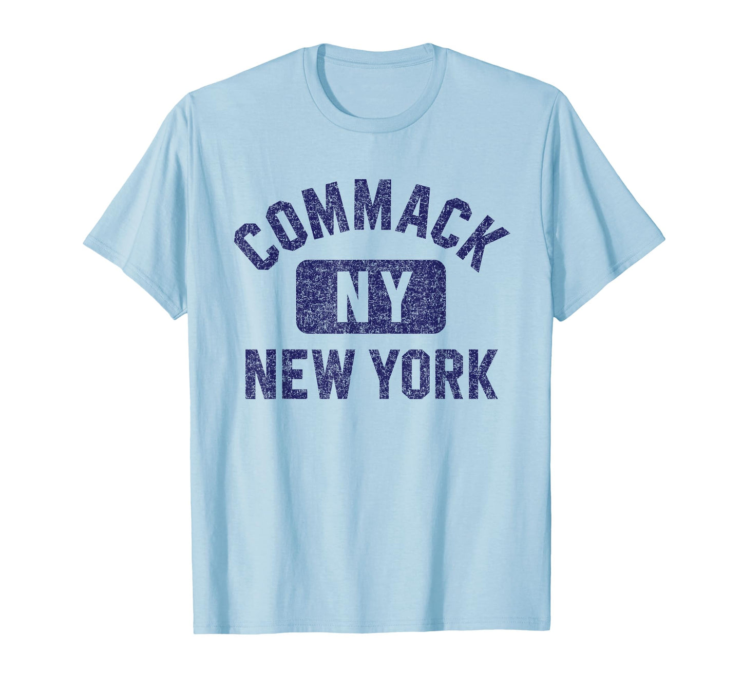 Commack NY New York Gym Style Distressed Dark Blue Print T-Shirt