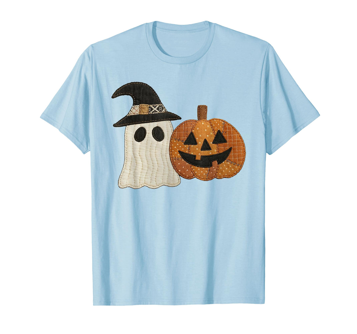 Floral Ghost Wearing Witch Hat & Jack-o'-Lantern T-Shirt