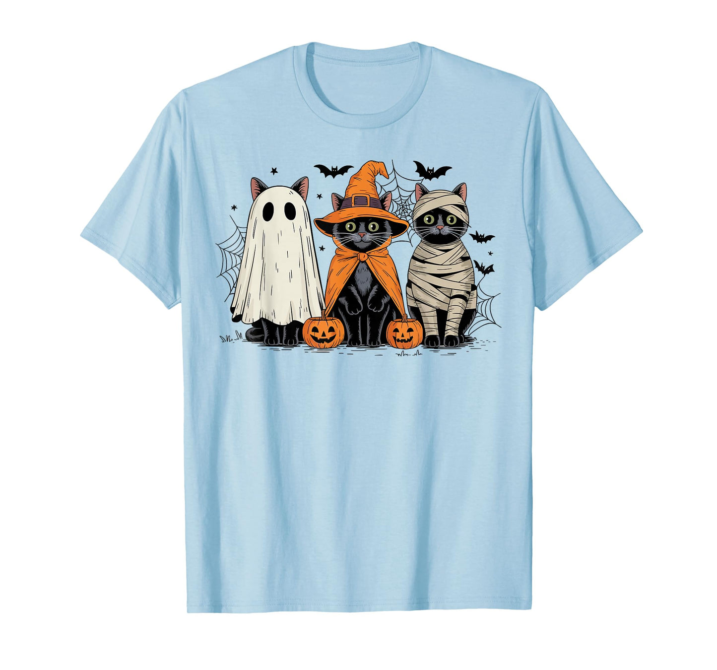 Retro Black Cat Witch Scary Halloween Pumpkin Men Women Kids T-Shirt