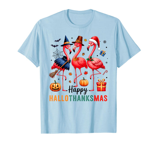 Flamingo Happy HalloThanksmas Funny Halloween Thanksgiving T-Shirt