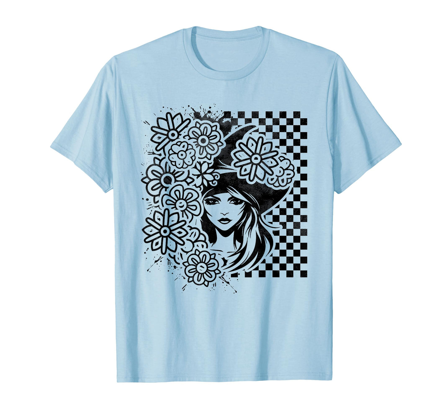 Checkered Witch Floral Spooky Season Halloween T-Shirt