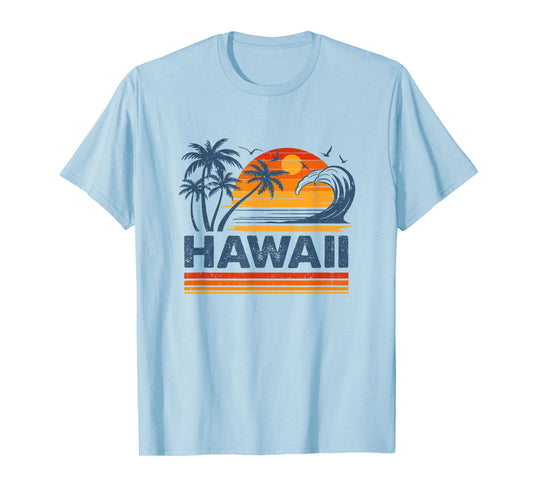 Hawaii Vacation Sunset Cute 70S Vintage Retro Beach T-Shirt