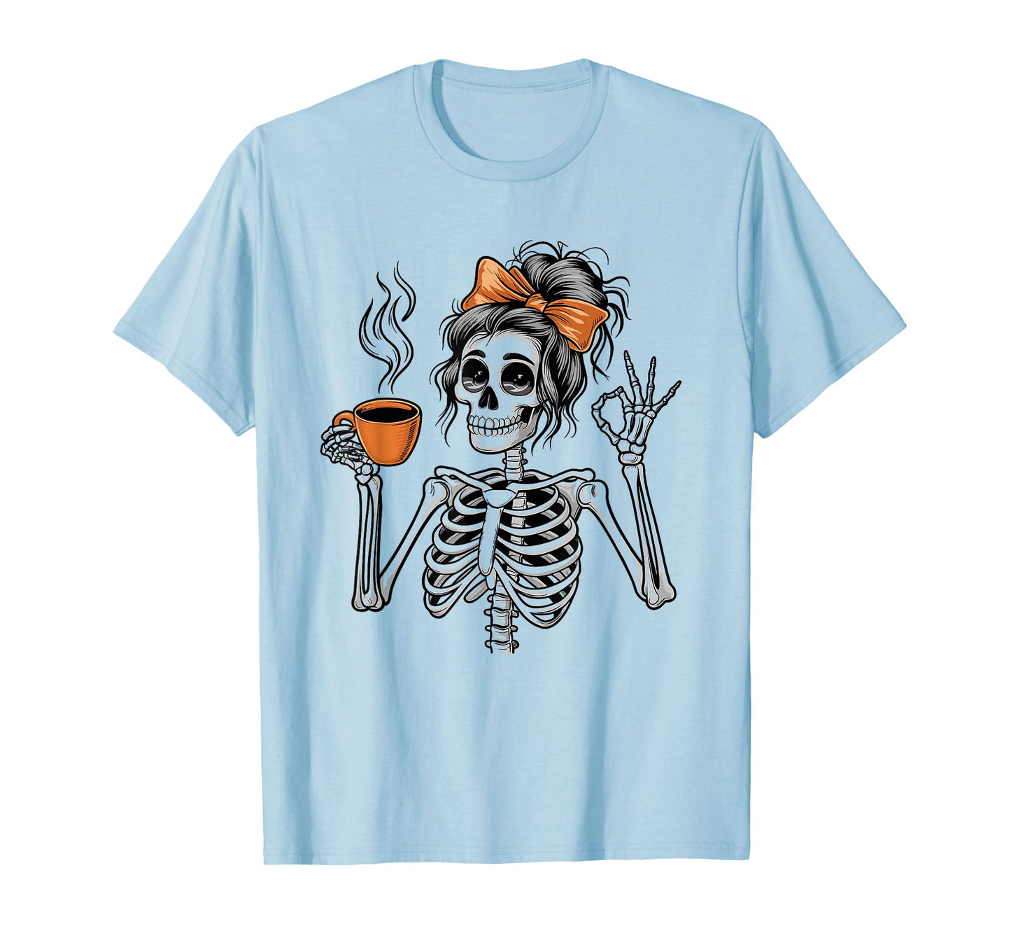 Halloween Skeleton Messy Bun Coffee Funny Costume Mom Women T-Shirt