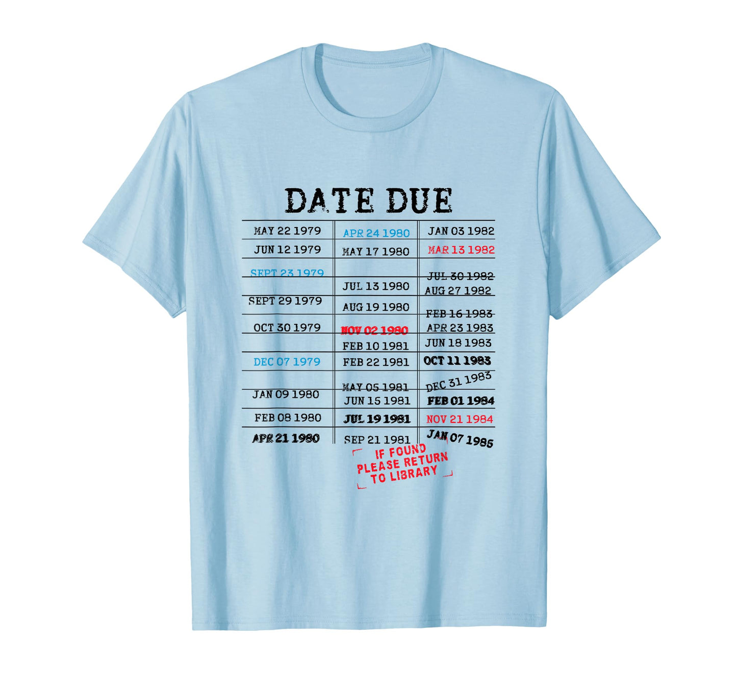 Vintage Library Card Due Date Stamp Book Lover Reading T-Shirt