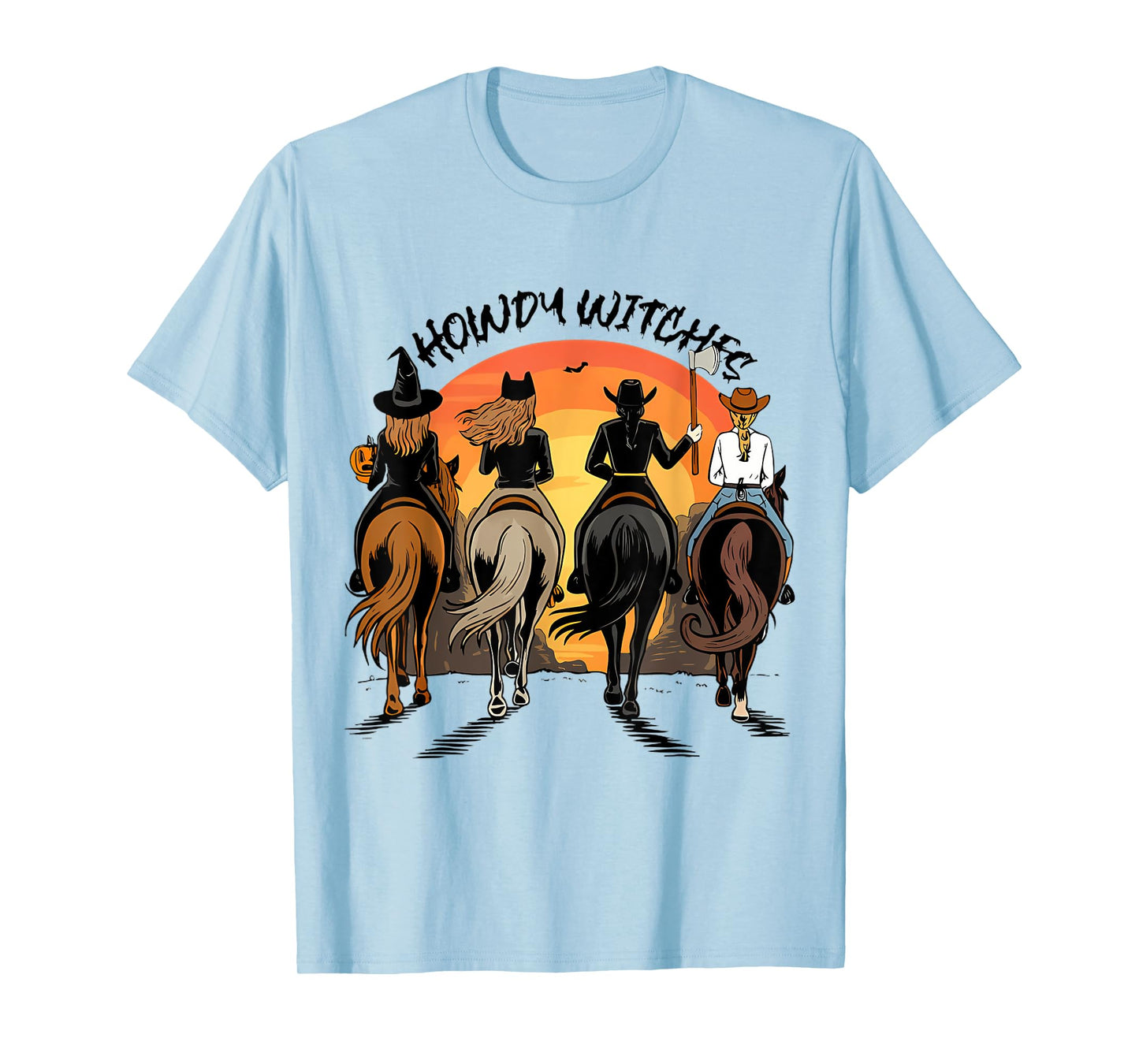 Howdy Witches Western Cowgirl Halloween Sunset Ride T-Shirt