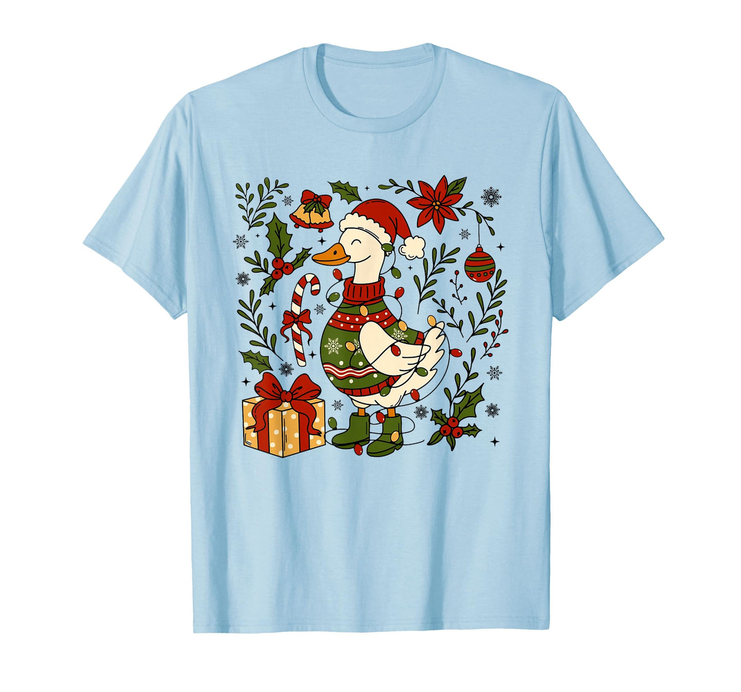 Retro Christmas Silly Goose Christmas Light Goosemas Funny T-Shirt