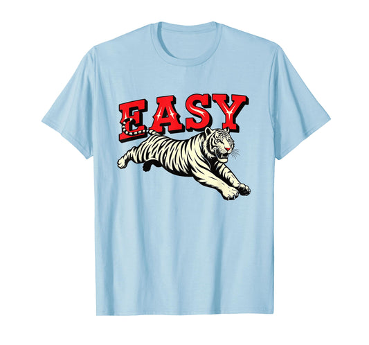 Easy Tiger Leaping White Jungle Cat Retro Graphic Statement T-Shirt