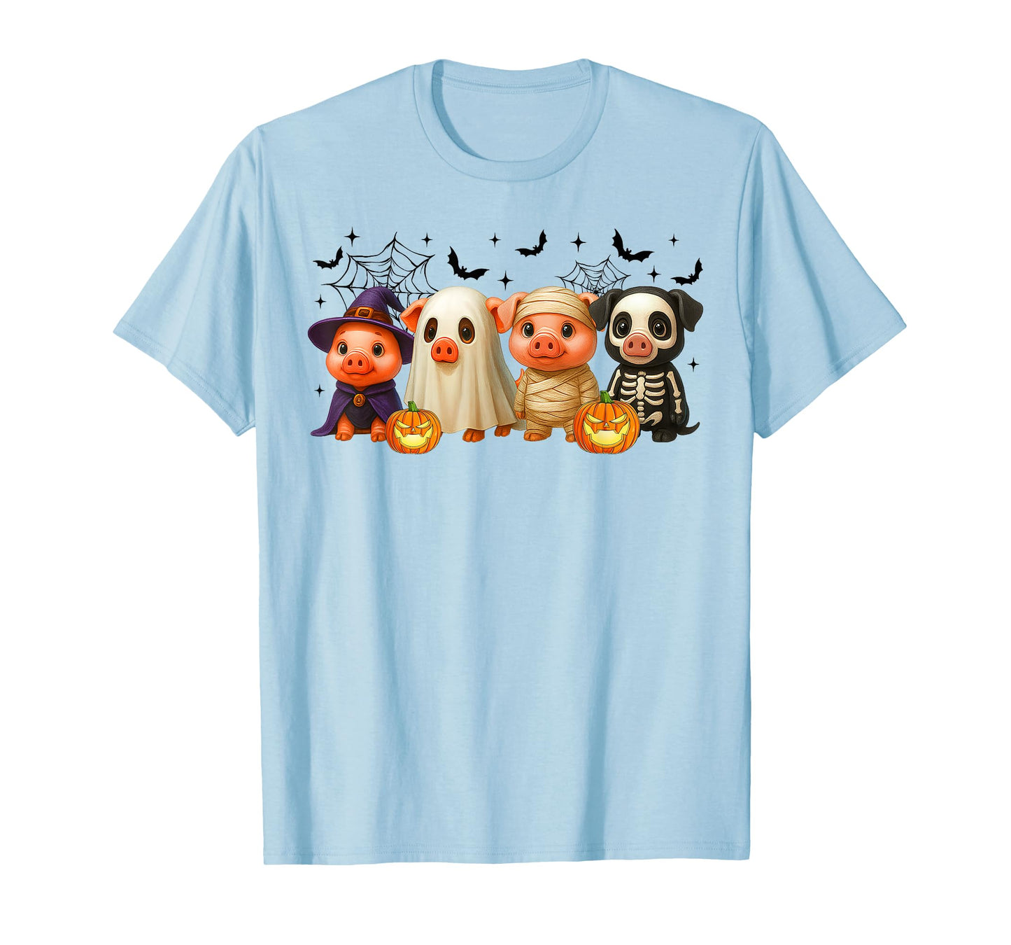 Pigs in Witch Skeleton Ghost Costume Happy Halloween Day T-Shirt