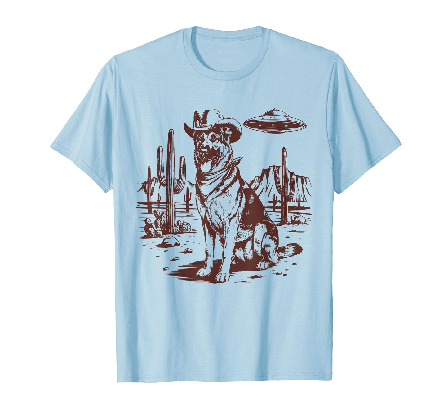 German Shepherd UFO Western Vintage Alien 90s Retro Cowboy T-Shirt