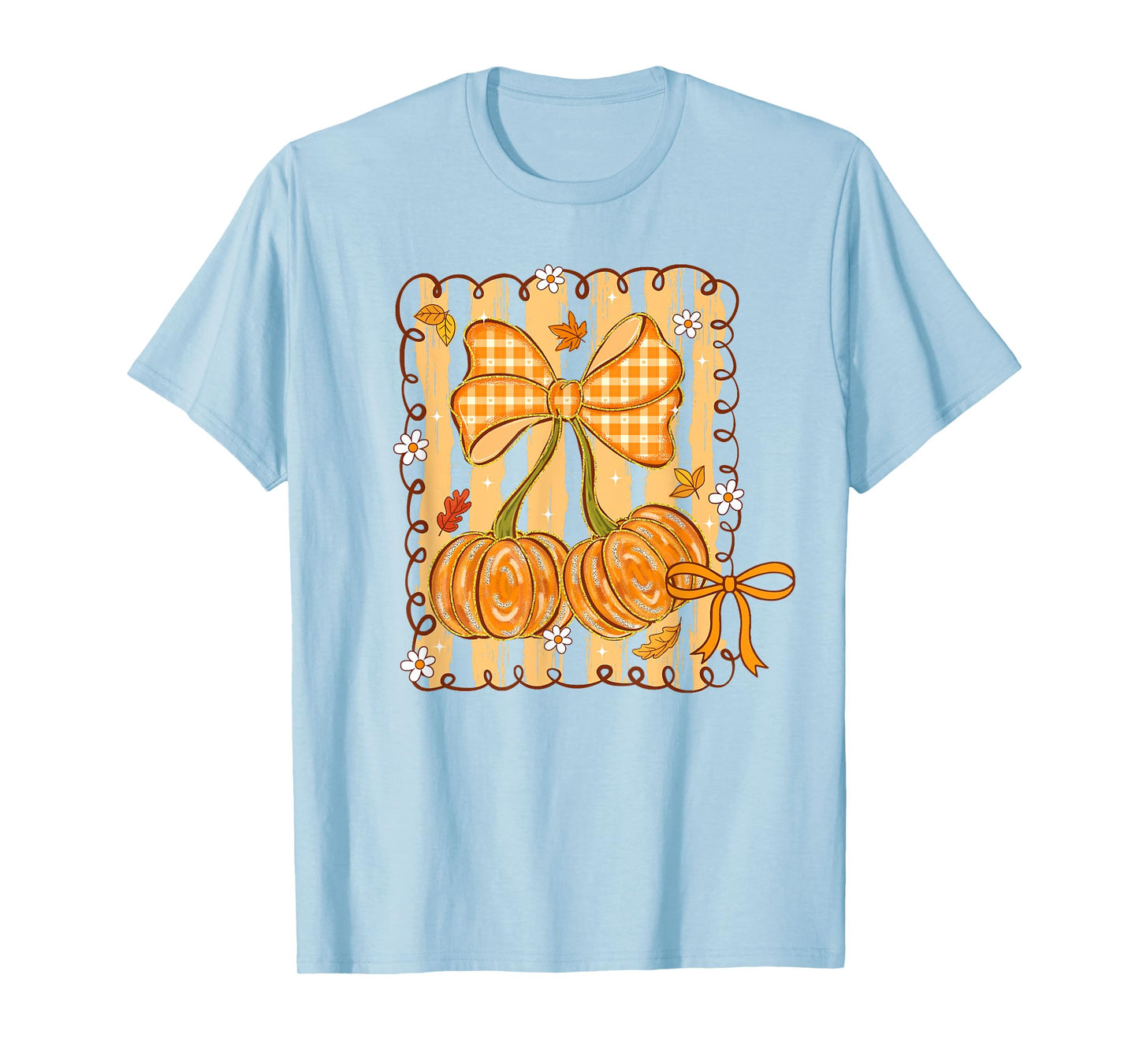 Cherry Shirt Autumn Coquette Pumpkin Fall Cozy Bow Checkered T-Shirt