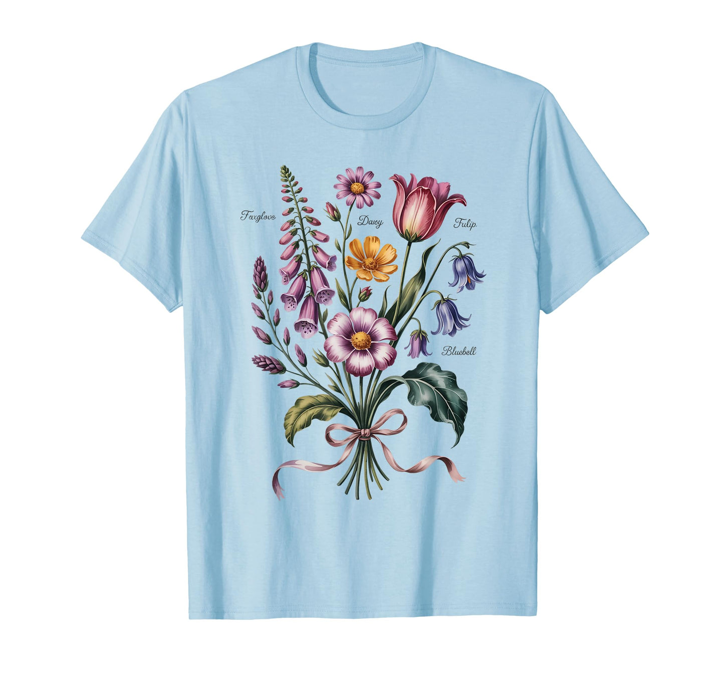 Vintage Floral Wildflower Foxglove Daisy Tulip Botanical T-Shirt