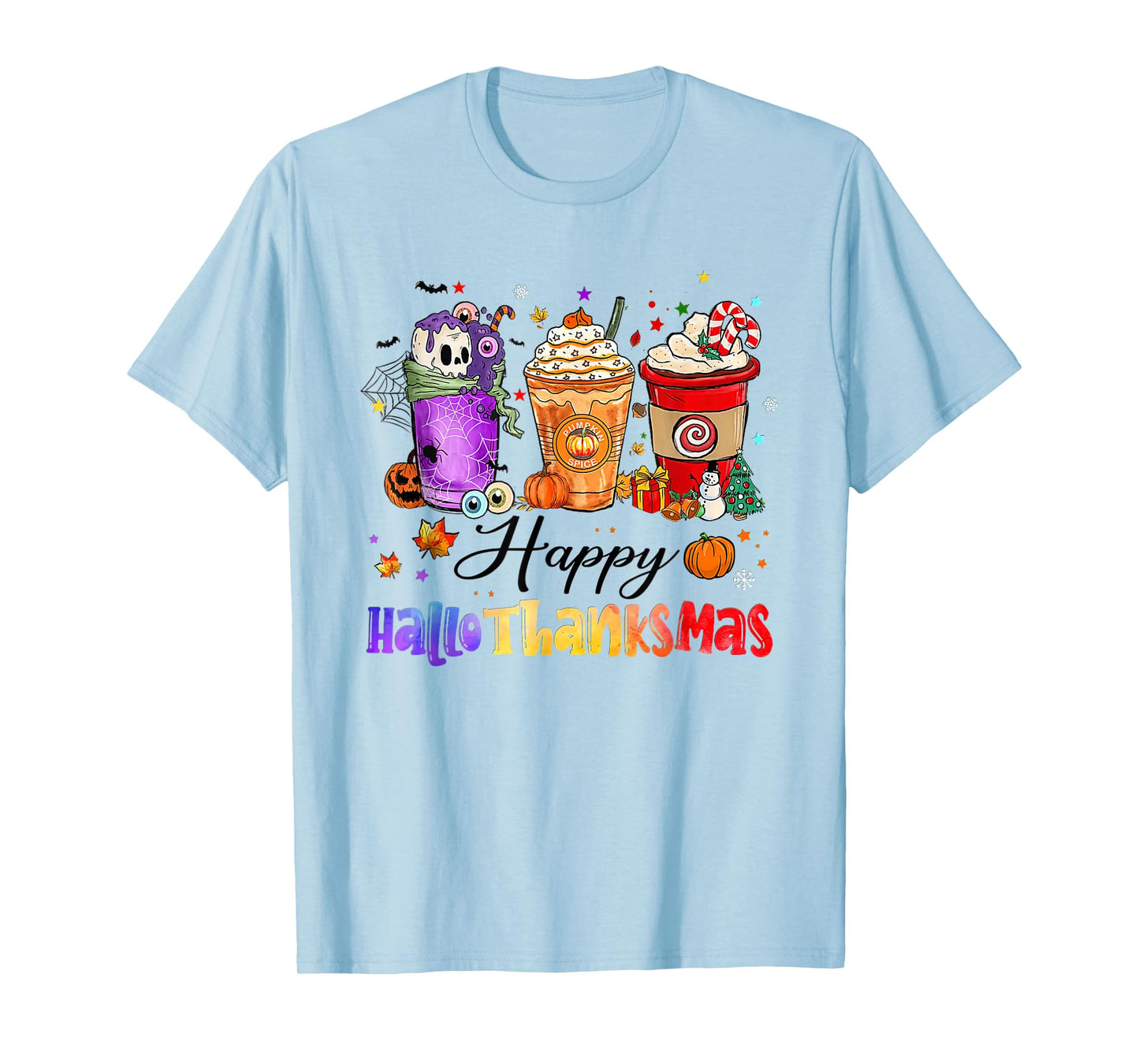 Happy Hallothanksmas Coffee Latte Halloween Thanksgiving T-Shirt
