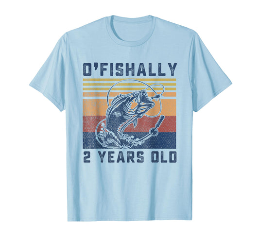 Ofishally 2 Year Old Shirt 2nd Birthday Fishing US Flag T-Shirt