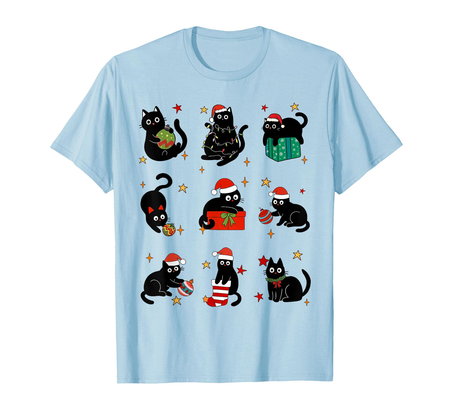 Merry Christmas Black Cat Meowy Funny Santa Hat Women Kids T-Shirt