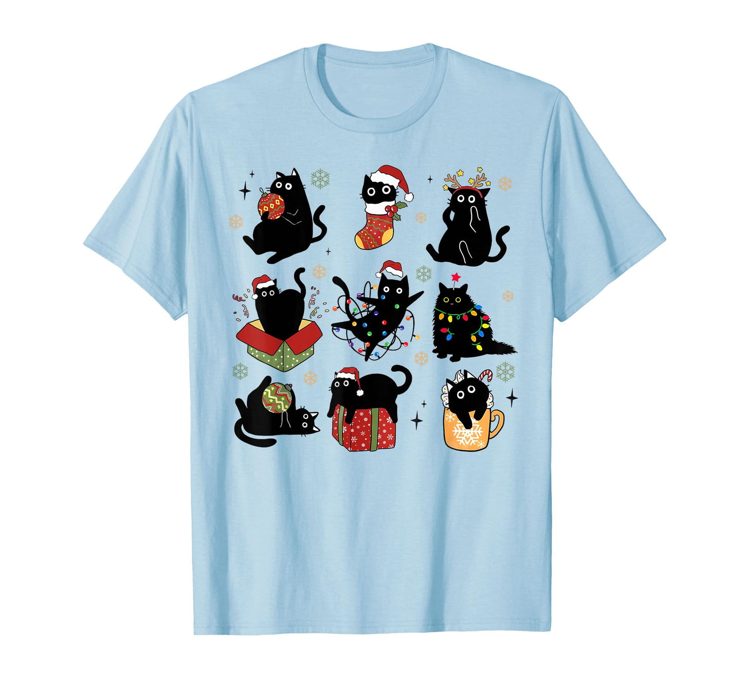 Christmas Cats Lover Santa Cat Light Reindeer Pajamas Xmas T-Shirt