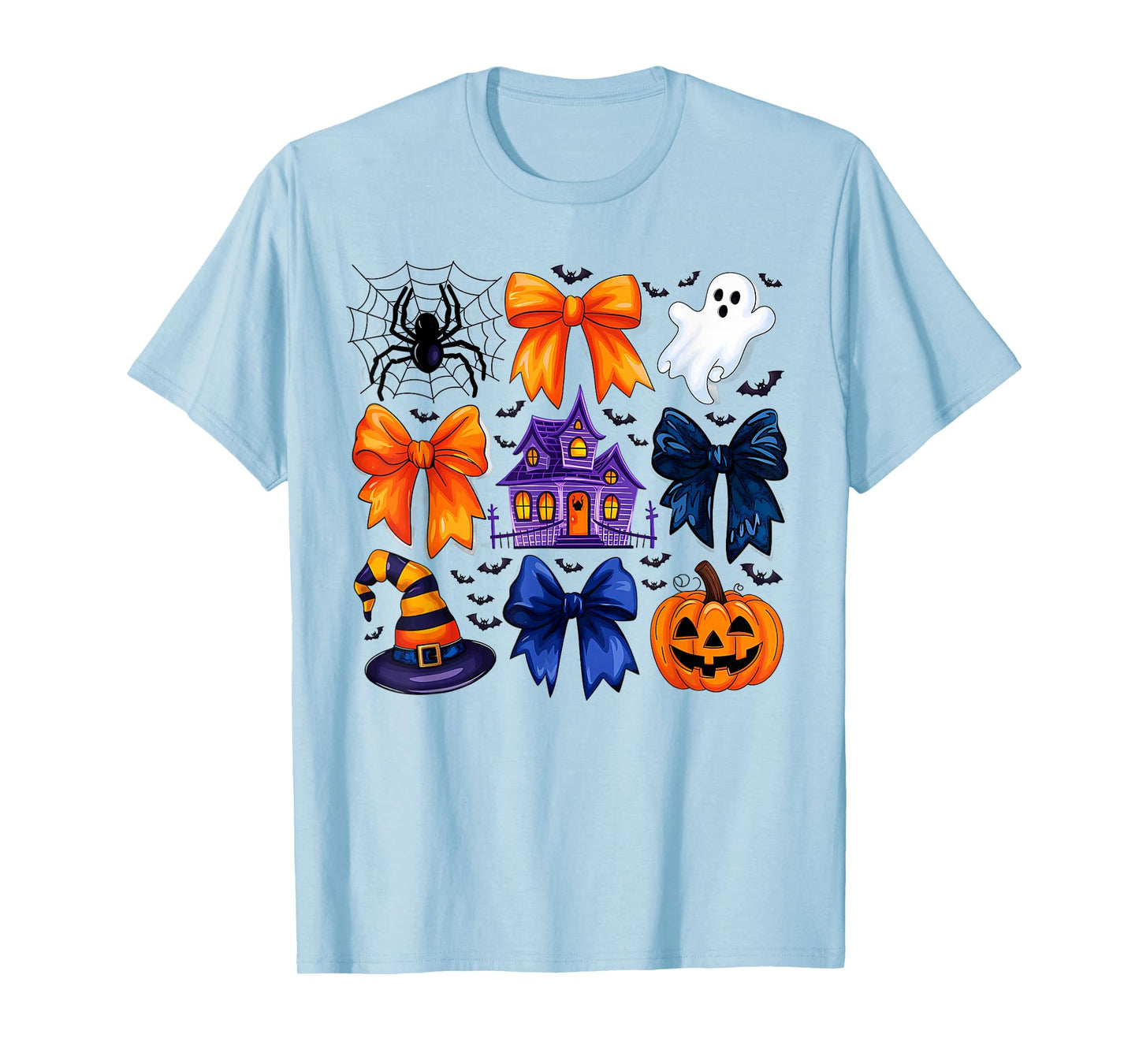 Halloween Haunted House Spooky Spider Web Ghost Witch Bows T-Shirt