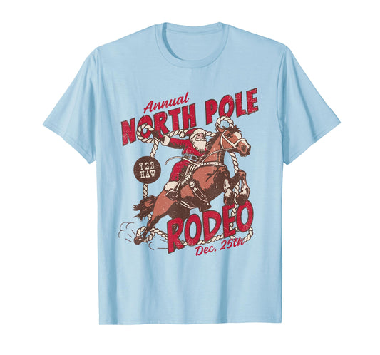 Vintage North Pole Rodeo Cowboy Santa Country Christmas T-Shirt
