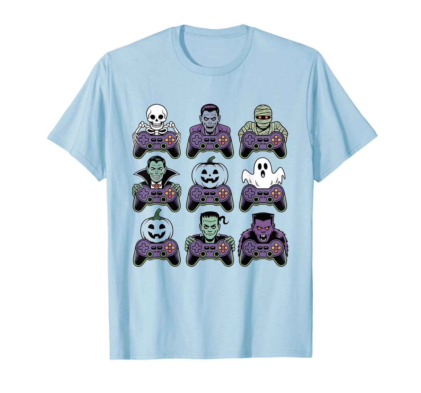 Spooky Skeleton Zombie Halloween Gamer Controllers Funny T-Shirt