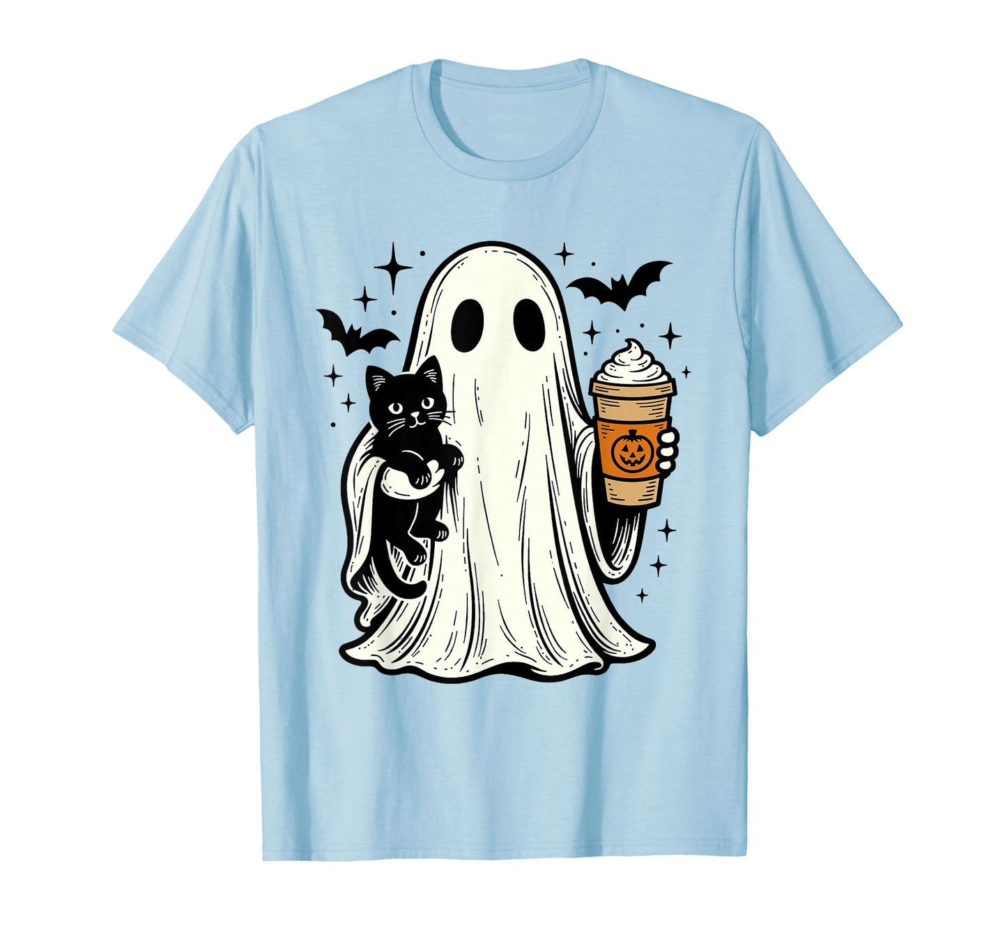Vintage Halloween Ghost Holding Black Cat Pumpkin Spice T-Shirt