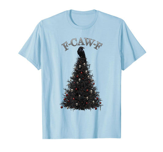 F-CAW-F Gothic Christmas Tree Raven Santa Hat Skulls Lights T-Shirt