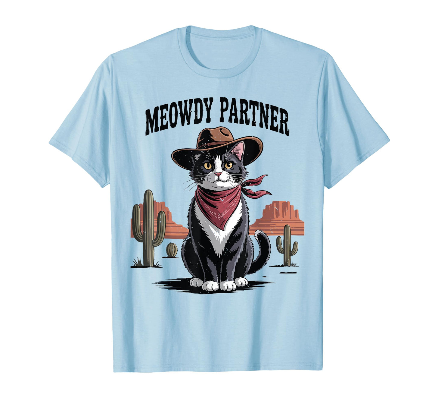 Tuxedo Cat-Shirt Meowdy Partner Cowboy Dad Mom Men Funny T-Shirt