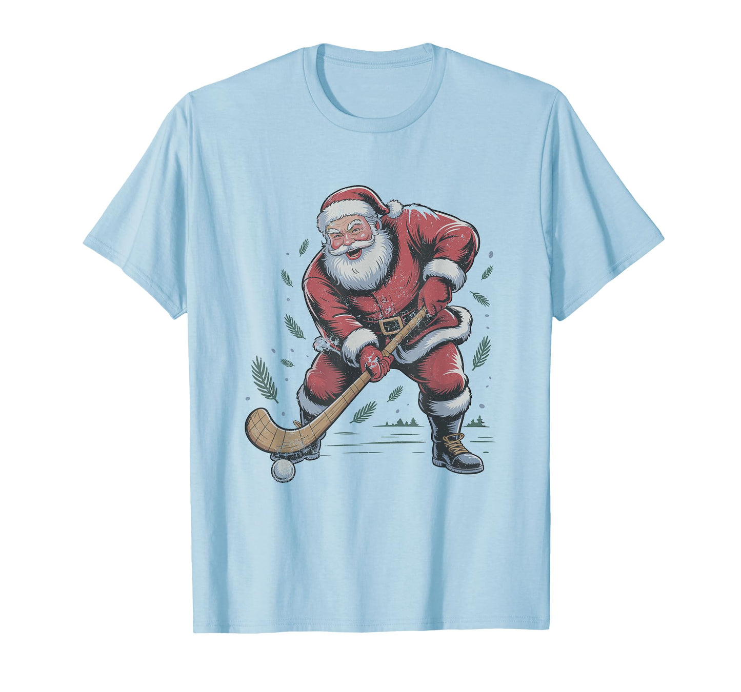 Vintage Santa Playing Field Hockey Retro Christmas Holiday T-Shirt