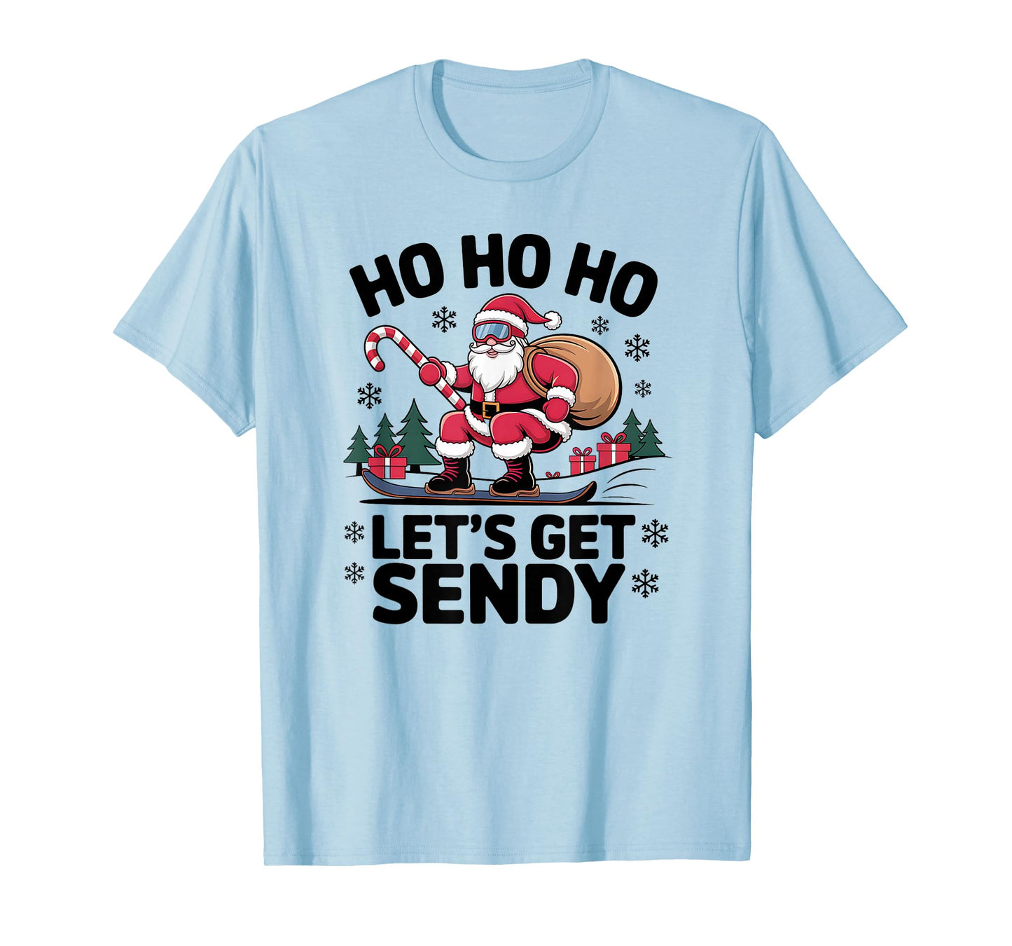 Let’s Get Sendy Santa Snowboarding Christmas Candy Cane T-Shirt