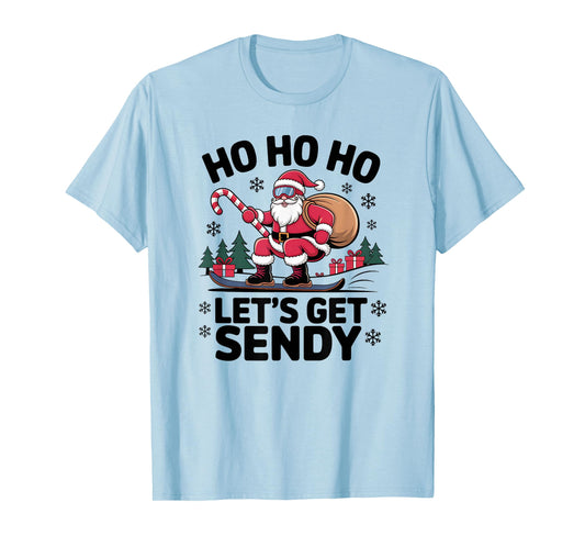 Let’s Get Sendy Santa Snowboarding Christmas Candy Cane T-Shirt