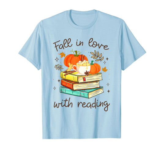 Fall in Love with Reading Book Autumn Pumpkins and Teachers T-Shirt