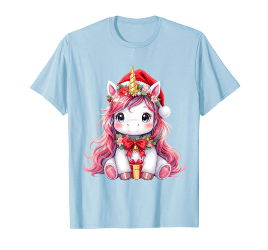 Cute Unicorn Magical Christmas Girls Kids Santa Xmas T-Shirt