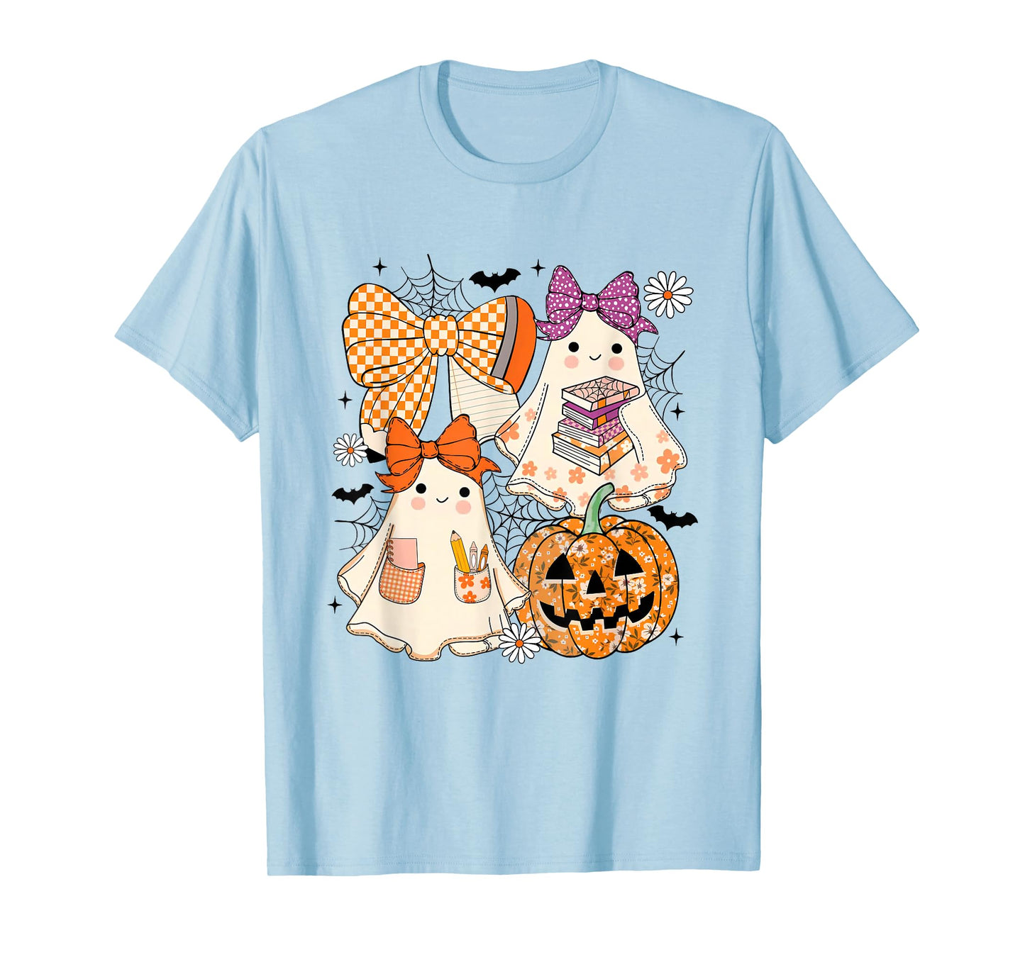 Coquette Floral Ghost Halloween Ghost Teacher Fall Vibes T-Shirt