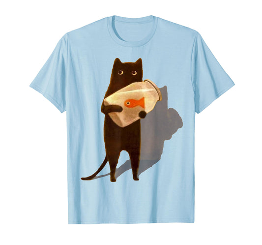 Eagerlys Cat Holding Goldfish Bowl Art Vintage T-Shirt for Men Women