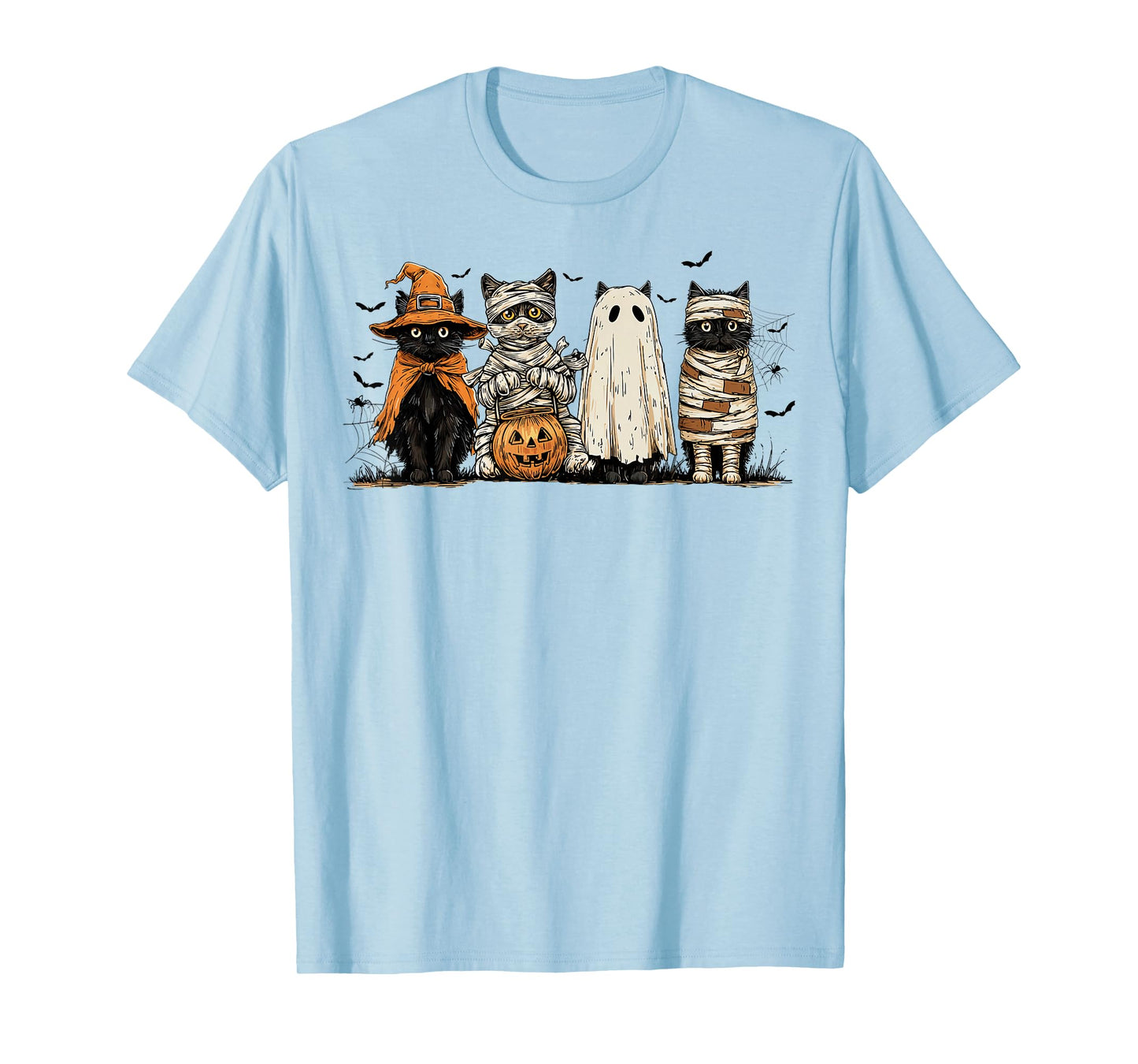 Black Cats in Witch Mummy and Ghost Costumes Halloween Fun T-Shirt