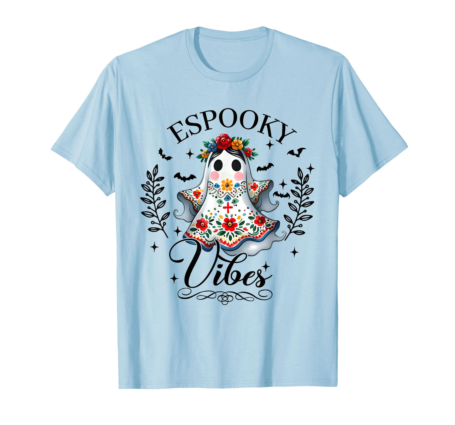 Espooky Vibes Halloween Floral Ghost Spanish Mexican Teacher T-Shirt