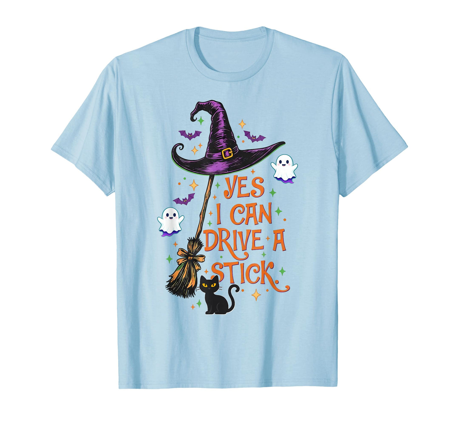 Yes I Can Drive A Stick Funny Halloween Spooky Witch Women T-Shirt