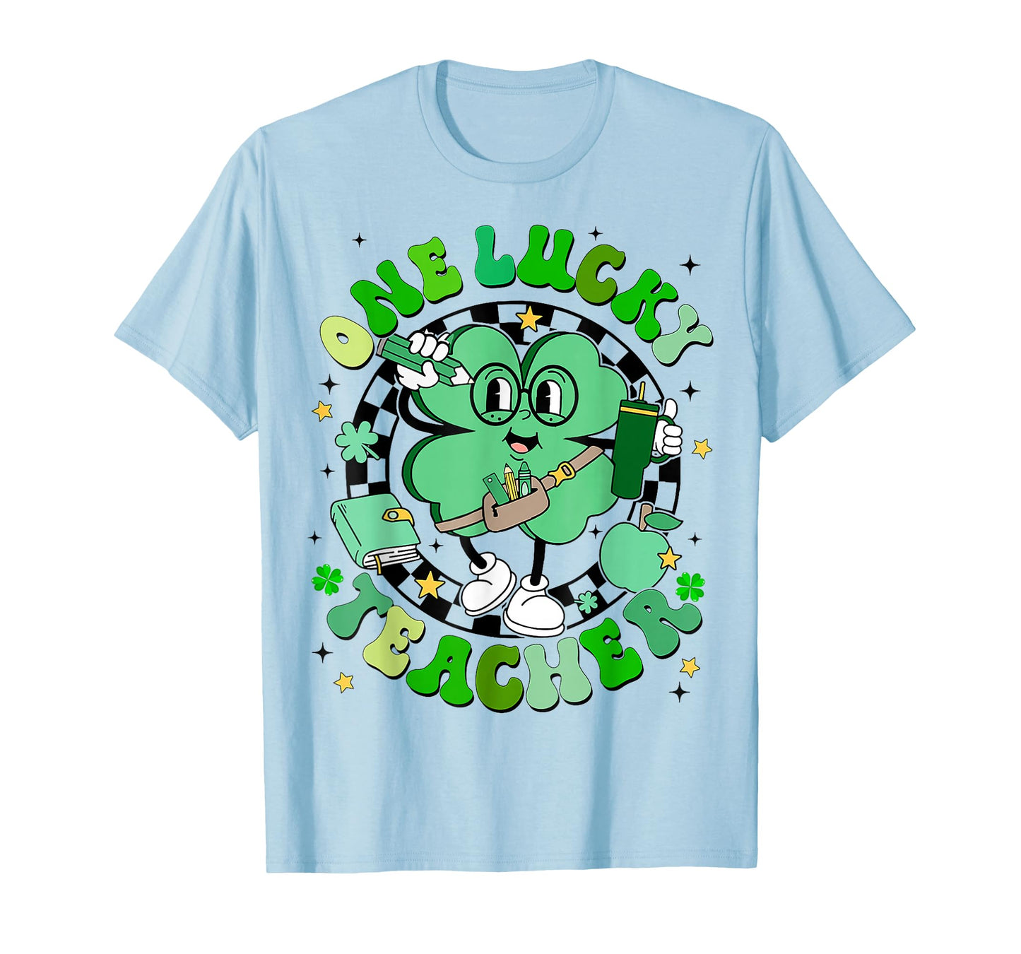 Groovy Shamrock One Lucky Teacher St Patricks Day Men Women T-Shirt