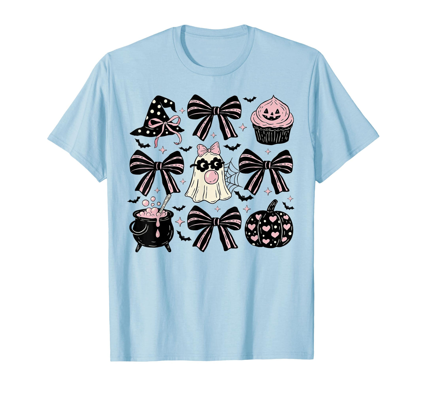Funny Ghost Halloween Coquette Bow Witch Hat for Women Girls T-Shirt