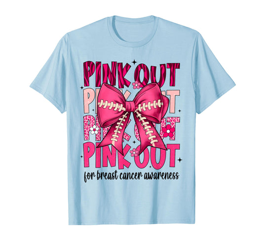 Pink Out Football Pink Coquette Bow Breast Cancer Awareness T-Shirt